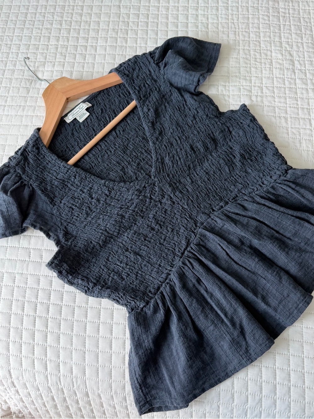 American Eagle Dark Gray Smocked Peplum Top